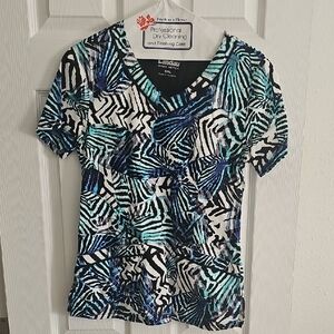 NWOT Landau Zebra Print Short Sleeve Top - Blue and Black